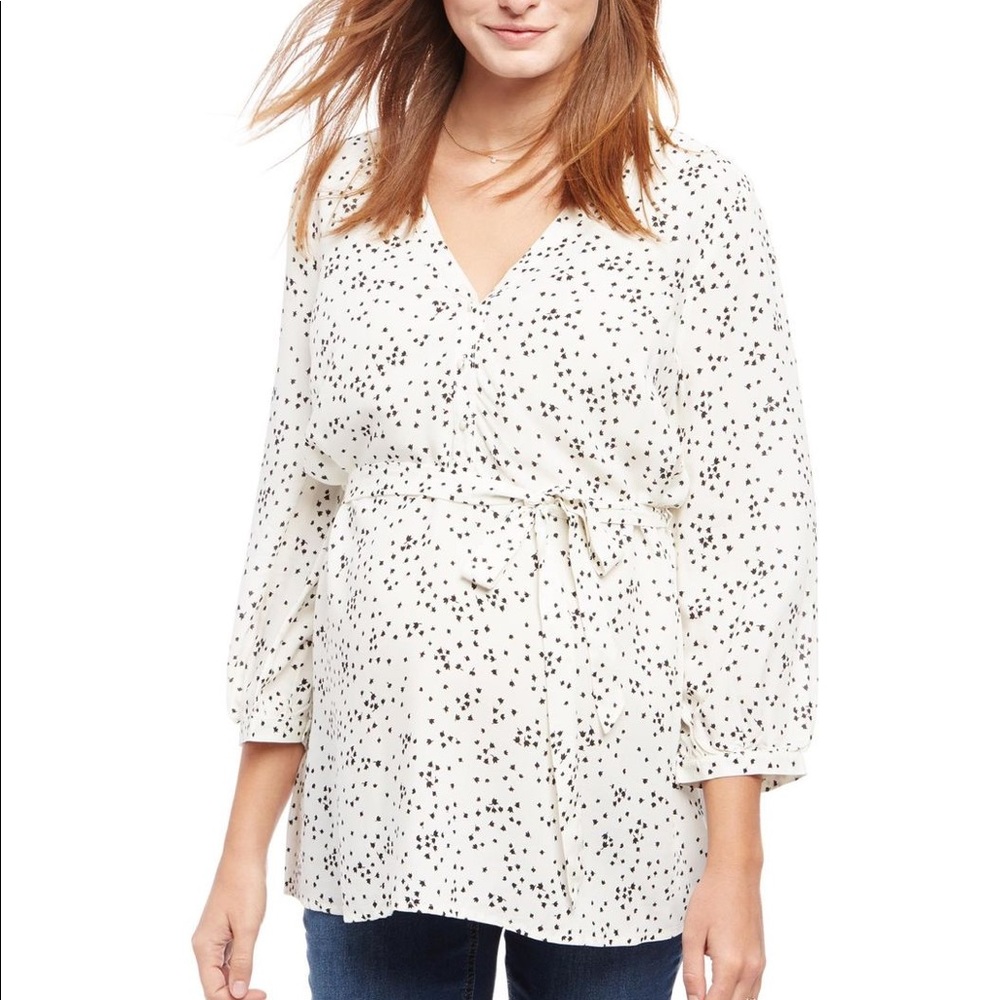 Button detail maternity blouse - wish print